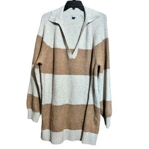 American Eagle Tunic Sweater Womens Large Multicolor Stripe Ribbed Pullover